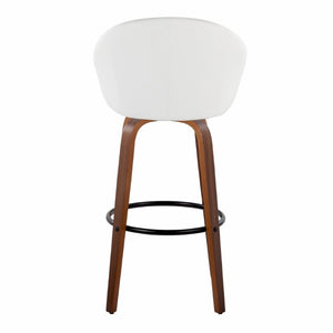 English Elm Highback Swivel Barstool Set of 2 with Walnut Bentwood Legs and PU Leather Seat White Walnut / Black Metal B202S02295