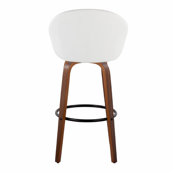 English Elm Highback Swivel Barstool Set of 2 with Walnut Bentwood Legs and PU Leather Seat White Walnut / Black Metal B202S02295