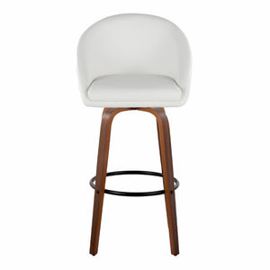 English Elm Highback Swivel Barstool Set of 2 with Walnut Bentwood Legs and PU Leather Seat White Walnut / Black Metal B202S02295