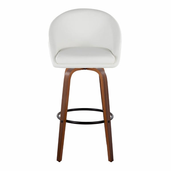 English Elm Highback Swivel Barstool Set of 2 with Walnut Bentwood Legs and PU Leather Seat White Walnut / Black Metal B202S02295