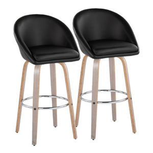 English Elm Highback Swivel Barstool Set of 2 with Walnut Bentwood Legs and PU Leather Seat Black Light Grey / Chrome Metal B202S02296