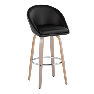 English Elm Highback Swivel Barstool Set of 2 with Walnut Bentwood Legs and PU Leather Seat Black Light Grey / Chrome Metal B202S02296