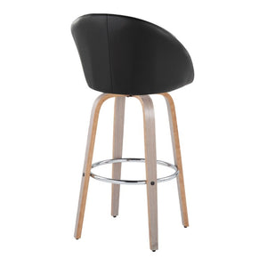 English Elm Highback Swivel Barstool Set of 2 with Walnut Bentwood Legs and PU Leather Seat Black Light Grey / Chrome Metal B202S02296