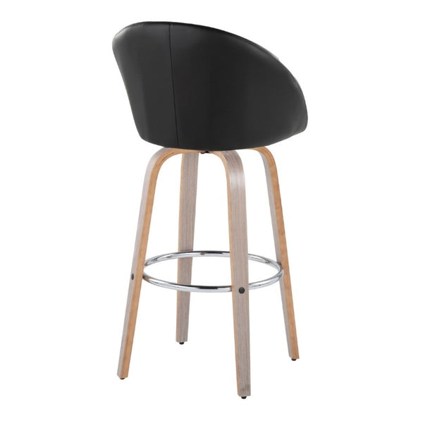 English Elm Highback Swivel Barstool Set of 2 with Walnut Bentwood Legs and PU Leather Seat Black Light Grey / Chrome Metal B202S02296