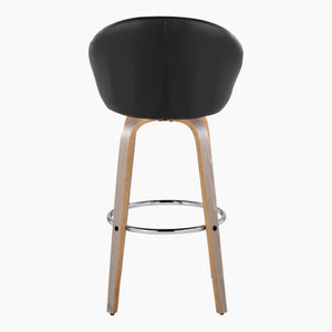 English Elm Highback Swivel Barstool Set of 2 with Walnut Bentwood Legs and PU Leather Seat Black Light Grey / Chrome Metal B202S02296