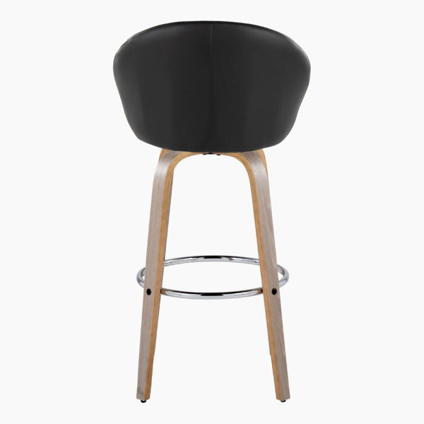 English Elm Highback Swivel Barstool Set of 2 with Walnut Bentwood Legs and PU Leather Seat Black Light Grey / Chrome Metal B202S02296