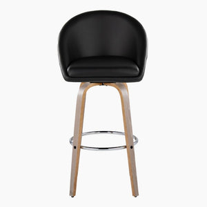 English Elm Highback Swivel Barstool Set of 2 with Walnut Bentwood Legs and PU Leather Seat Black Light Grey / Chrome Metal B202S02296
