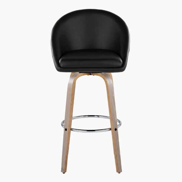 English Elm Highback Swivel Barstool Set of 2 with Walnut Bentwood Legs and PU Leather Seat Black Light Grey / Chrome Metal B202S02296
