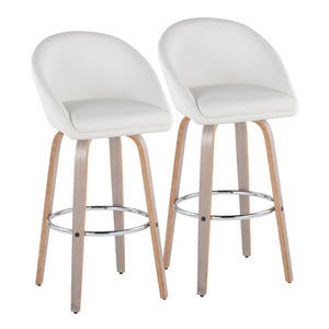 English Elm Highback Swivel Barstool Set of 2 with Walnut Bentwood Legs and PU Leather Seat White Light Grey / Chrome Metal B202S02297