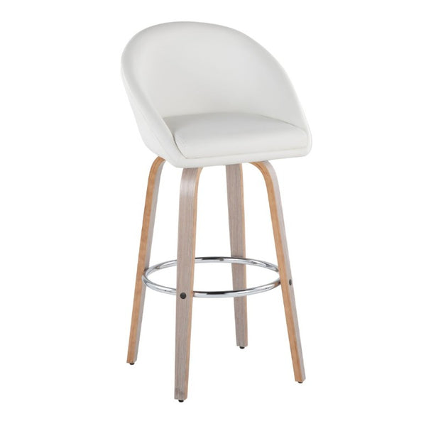 English Elm Highback Swivel Barstool Set of 2 with Walnut Bentwood Legs and PU Leather Seat White Light Grey / Chrome Metal B202S02297