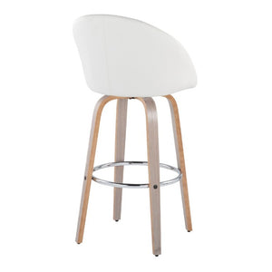 English Elm Highback Swivel Barstool Set of 2 with Walnut Bentwood Legs and PU Leather Seat White Light Grey / Chrome Metal B202S02297