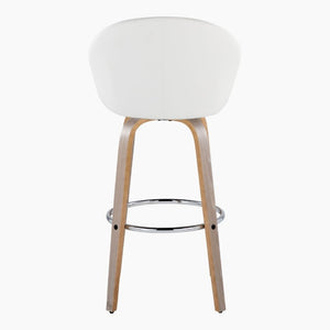 English Elm Highback Swivel Barstool Set of 2 with Walnut Bentwood Legs and PU Leather Seat White Light Grey / Chrome Metal B202S02297