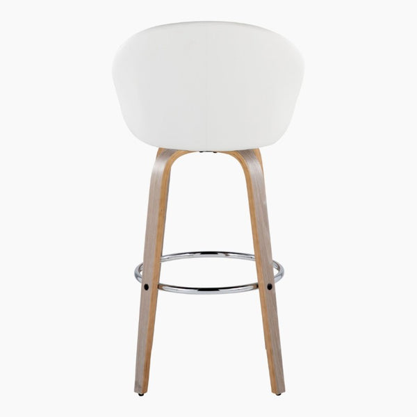 English Elm Highback Swivel Barstool Set of 2 with Walnut Bentwood Legs and PU Leather Seat White Light Grey / Chrome Metal B202S02297