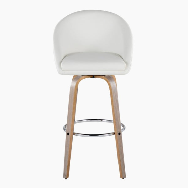 English Elm Highback Swivel Barstool Set of 2 with Walnut Bentwood Legs and PU Leather Seat White Light Grey / Chrome Metal B202S02297