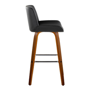 English Elm 30 Inch Mid-Century Swivel Barstools Set of 2 Walnut Legs PU Seat Chrome Footrest Black B202S02298
