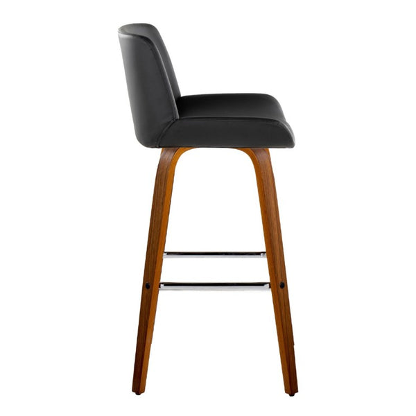 English Elm 30 Inch Mid-Century Swivel Barstools Set of 2 Walnut Legs PU Seat Chrome Footrest Black B202S02298