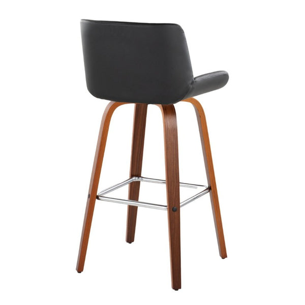 English Elm 30 Inch Mid-Century Swivel Barstools Set of 2 Walnut Legs PU Seat Chrome Footrest Black B202S02298