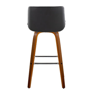 English Elm 30 Inch Mid-Century Swivel Barstools Set of 2 Walnut Legs PU Seat Chrome Footrest Black B202S02298