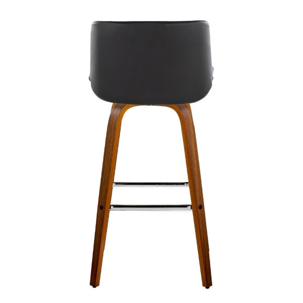 English Elm 30 Inch Mid-Century Swivel Barstools Set of 2 Walnut Legs PU Seat Chrome Footrest Black B202S02298