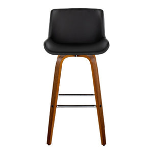 English Elm 30 Inch Mid-Century Swivel Barstools Set of 2 Walnut Legs PU Seat Chrome Footrest Black B202S02298