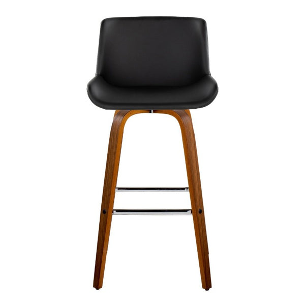 English Elm 30 Inch Mid-Century Swivel Barstools Set of 2 Walnut Legs PU Seat Chrome Footrest Black B202S02298