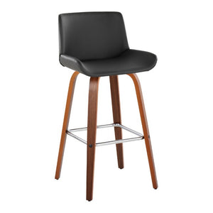 English Elm 30 Inch Mid-Century Swivel Barstools Set of 2 Walnut Legs PU Seat Chrome Footrest Gray B202S02299