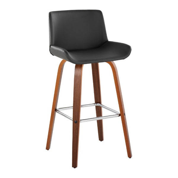 English Elm 30 Inch Mid-Century Swivel Barstools Set of 2 Walnut Legs PU Seat Chrome Footrest Gray B202S02299
