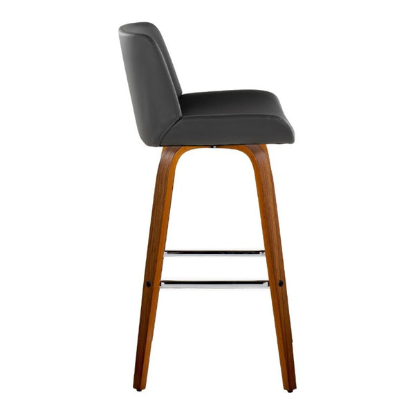English Elm 30 Inch Mid-Century Swivel Barstools Set of 2 Walnut Legs PU Seat Chrome Footrest Gray B202S02299