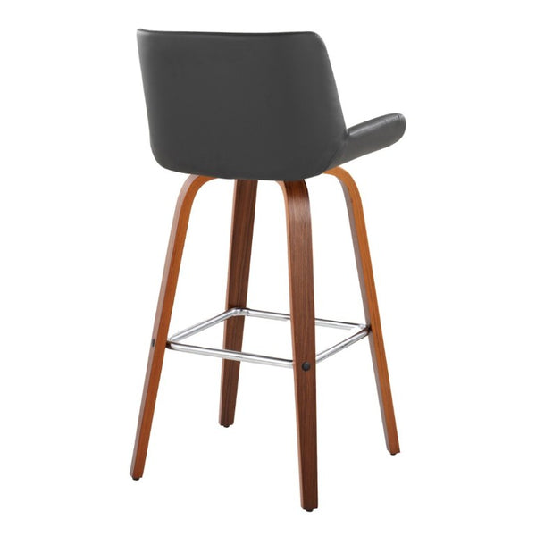 English Elm 30 Inch Mid-Century Swivel Barstools Set of 2 Walnut Legs PU Seat Chrome Footrest Gray B202S02299
