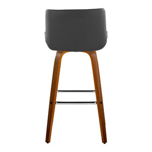 English Elm 30 Inch Mid-Century Swivel Barstools Set of 2 Walnut Legs PU Seat Chrome Footrest Gray B202S02299