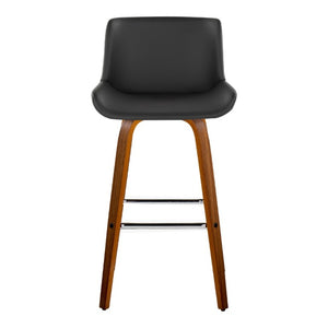 English Elm 30 Inch Mid-Century Swivel Barstools Set of 2 Walnut Legs PU Seat Chrome Footrest Gray B202S02299