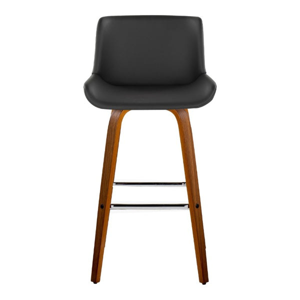 English Elm 30 Inch Mid-Century Swivel Barstools Set of 2 Walnut Legs PU Seat Chrome Footrest Gray B202S02299