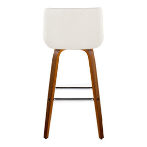 English Elm 30 Inch Mid-Century Swivel Barstools Set of 2 Walnut Legs PU Seat Chrome Footrest White B202S02300