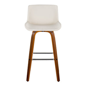 English Elm 30 Inch Mid-Century Swivel Barstools Set of 2 Walnut Legs PU Seat Chrome Footrest White B202S02300