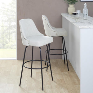 English Elm 30 Inch Swivel Barstools Set of 2 Upholstered Brass Nailhead Counter Seating Cream B202S02301
