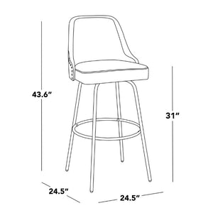 English Elm 30 Inch Swivel Barstools Set of 2 Upholstered Brass Nailhead Counter Seating Cream B202S02301