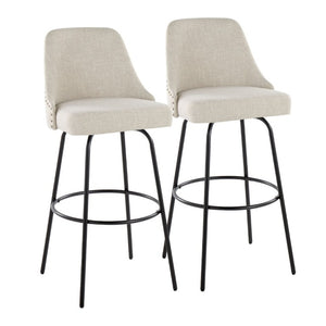 English Elm 30 Inch Swivel Barstools Set of 2 Upholstered Brass Nailhead Counter Seating Cream B202S02301
