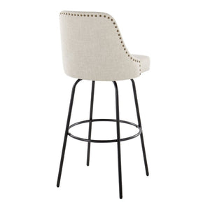 English Elm 30 Inch Swivel Barstools Set of 2 Upholstered Brass Nailhead Counter Seating Cream B202S02301