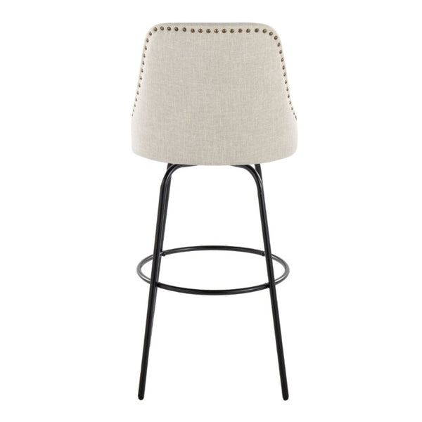 English Elm 30 Inch Swivel Barstools Set of 2 Upholstered Brass Nailhead Counter Seating Cream B202S02301