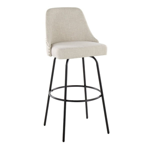 English Elm 30 Inch Swivel Barstools Set of 2 Upholstered Brass Nailhead Counter Seating Cream B202S02301