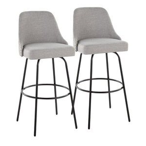 English Elm 30 Inch Swivel Barstools Set of 2 Upholstered Brass Nailhead Counter Seating Gray B202S02302