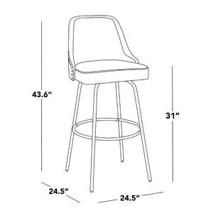 English Elm 30 Inch Swivel Barstools Set of 2 Upholstered Brass Nailhead Counter Seating Gray B202S02302
