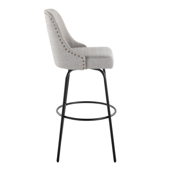 English Elm 30 Inch Swivel Barstools Set of 2 Upholstered Brass Nailhead Counter Seating Gray B202S02302