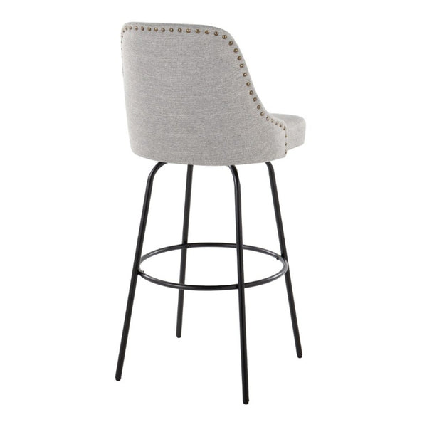 English Elm 30 Inch Swivel Barstools Set of 2 Upholstered Brass Nailhead Counter Seating Gray B202S02302