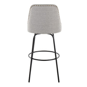 English Elm 30 Inch Swivel Barstools Set of 2 Upholstered Brass Nailhead Counter Seating Gray B202S02302
