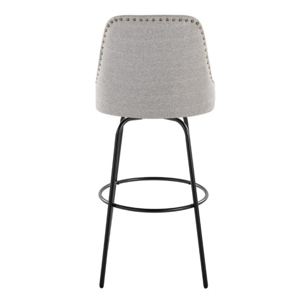 English Elm 30 Inch Swivel Barstools Set of 2 Upholstered Brass Nailhead Counter Seating Gray B202S02302