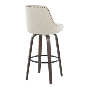 English Elm 30Fixed-Height Swivel Barstools Bentwood Frame Brass Nailhead Upholstered Seat Set of 2 Cream Walnut Glazed Wood B202S02303