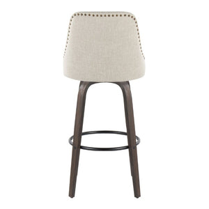 English Elm 30Fixed-Height Swivel Barstools Bentwood Frame Brass Nailhead Upholstered Seat Set of 2 Cream Walnut Glazed Wood B202S02303