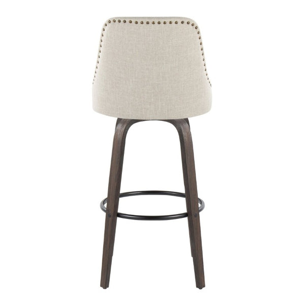 English Elm 30Fixed-Height Swivel Barstools Bentwood Frame Brass Nailhead Upholstered Seat Set of 2 Cream Walnut Glazed Wood B202S02303