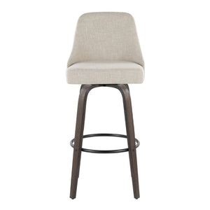 English Elm 30Fixed-Height Swivel Barstools Bentwood Frame Brass Nailhead Upholstered Seat Set of 2 Cream Walnut Glazed Wood B202S02303
